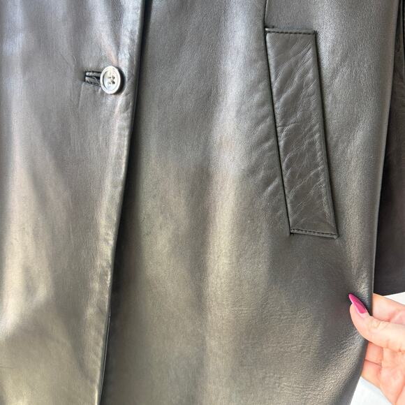 Banana Republic Vintage 90s 100% Genuine Leather Black Pea Coat - Picture 4 of 6